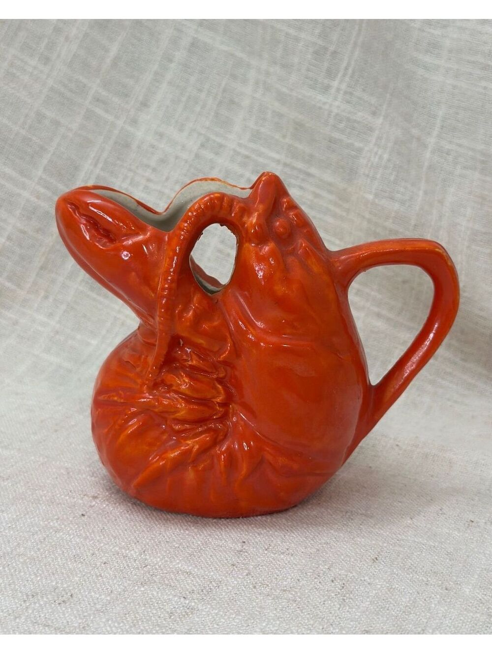 Vintage Mid-Century Japanese Tableware 4" Ceramic Red Lobster Creamer Pitcher